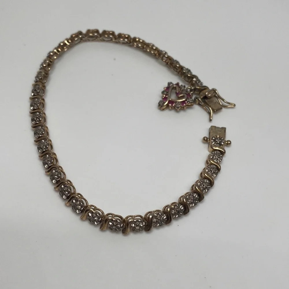 Sterling Silver 925 Heart Crystal Studded Tennis Bracelet ✨7 “